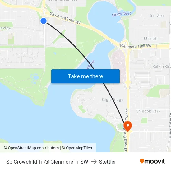 Sb Crowchild Tr @ Glenmore Tr SW to Stettler map