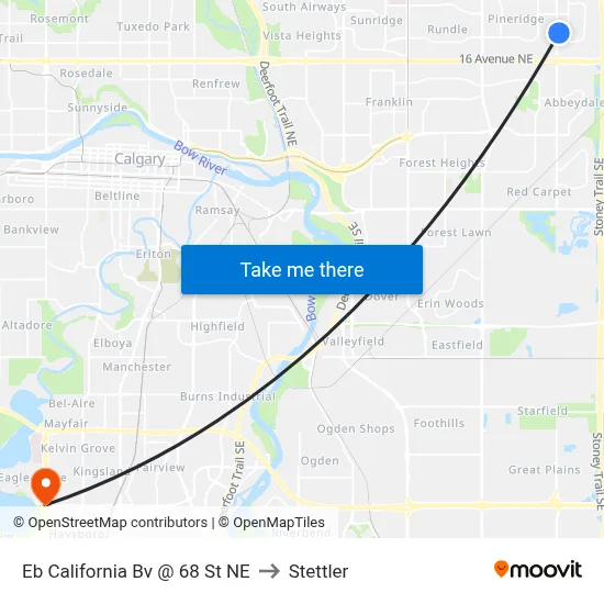 Eb California Bv @ 68 St NE to Stettler map