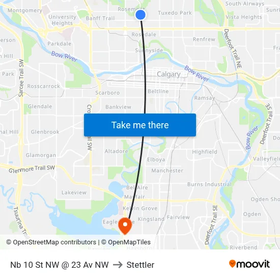 Nb 10 St NW @ 23 Av NW to Stettler map