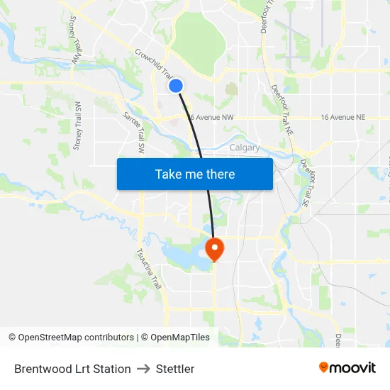 Brentwood Lrt Station to Stettler map