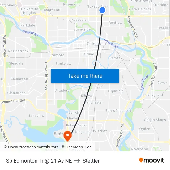 Sb Edmonton Tr @ 21 Av NE to Stettler map