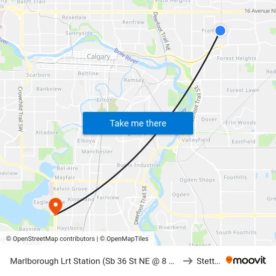 Marlborough Lrt Station (Sb 36 St NE @ 8 Av Ne) to Stettler map