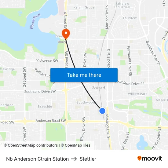 Nb Anderson Ctrain Station to Stettler map