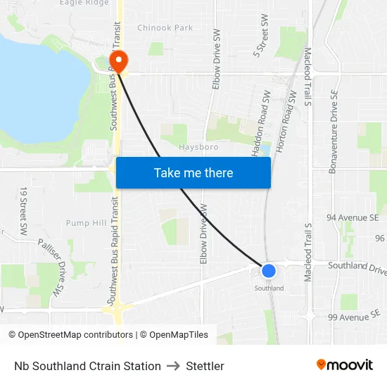 Nb Southland Ctrain Station to Stettler map