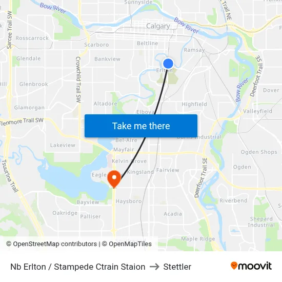 Nb Erlton / Stampede Ctrain Staion to Stettler map