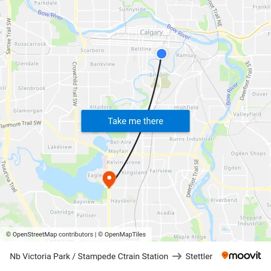 Nb Victoria Park / Stampede Ctrain Station to Stettler map