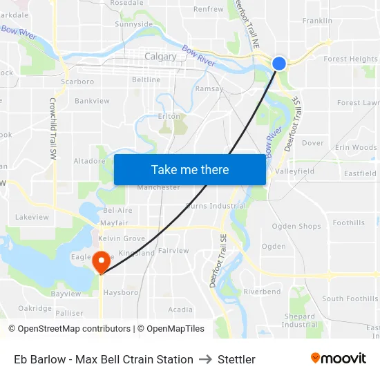 Eb Barlow - Max Bell Ctrain Station to Stettler map