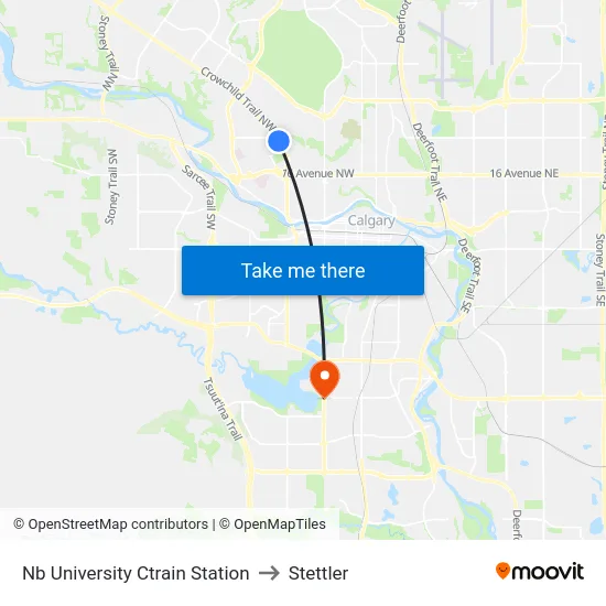 Nb University Ctrain Station to Stettler map