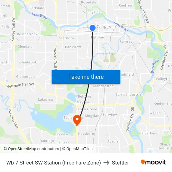 Wb 7 Street SW Station (Free Fare Zone) to Stettler map