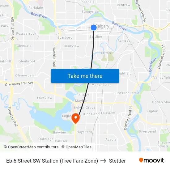 Eb 6 Street SW Station (Free Fare Zone) to Stettler map