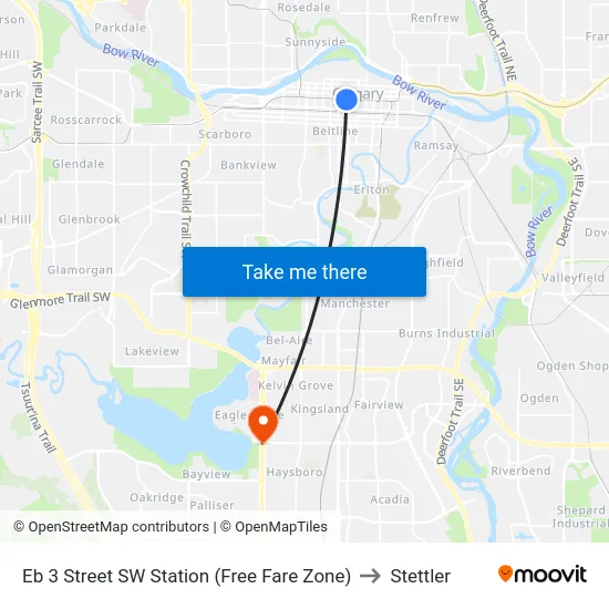 Eb 3 Street SW Station (Free Fare Zone) to Stettler map