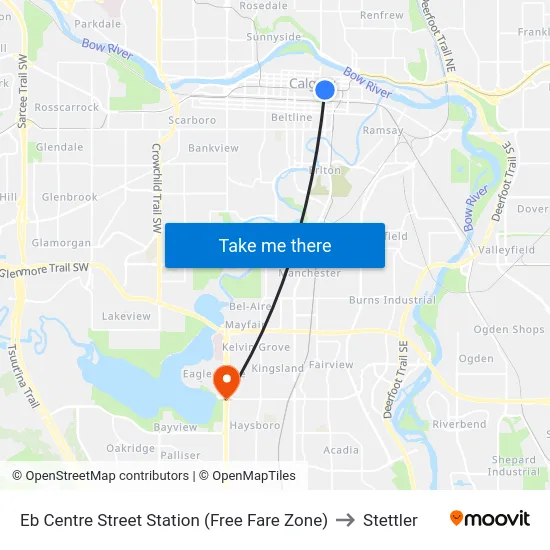 Eb Centre Street Station (Free Fare Zone) to Stettler map