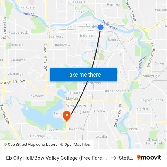 Eb City Hall/Bow Valley College (Free Fare Zone) to Stettler map