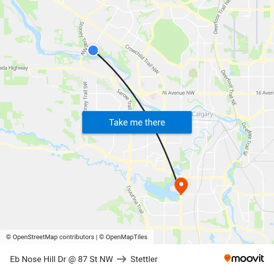 Eb Nose Hill Dr @ 87 St NW to Stettler map
