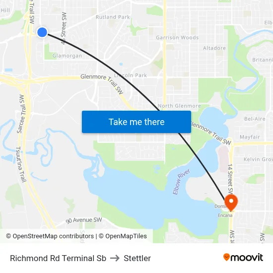 Richmond Rd Terminal Sb to Stettler map