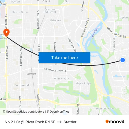 Nb 21 St @ River Rock Rd SE to Stettler map