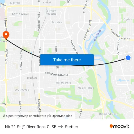 Nb 21 St @ River Rock Ci SE to Stettler map