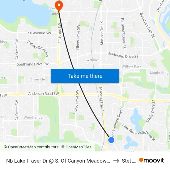 Nb Lake Fraser Dr @ S. Of Canyon Meadows  Lrt Stn to Stettler map