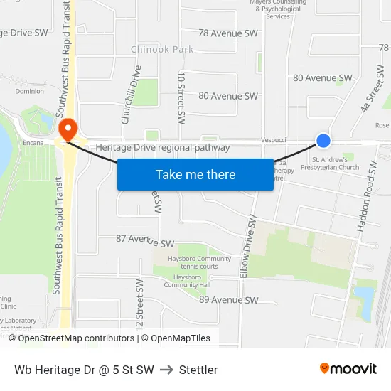 Wb Heritage Dr @ 5 St SW to Stettler map