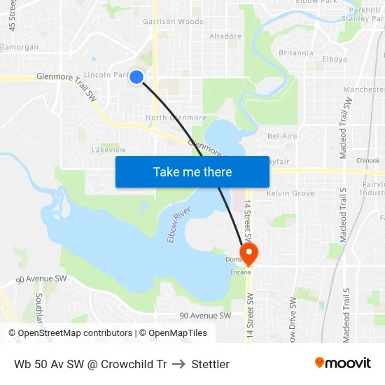 Wb 50 Av SW @ Crowchild Tr to Stettler map