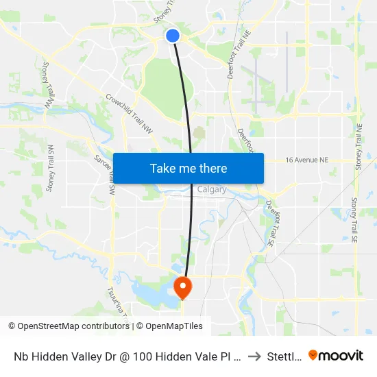 Nb Hidden Valley Dr @ 100 Hidden Vale Pl NW to Stettler map