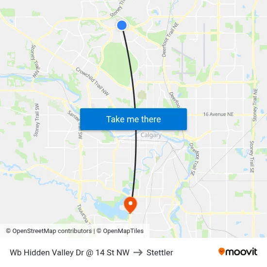 Wb Hidden Valley Dr @ 14 St NW to Stettler map