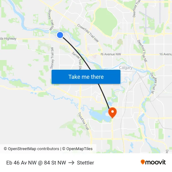 Eb 46 Av NW @ 84 St NW to Stettler map