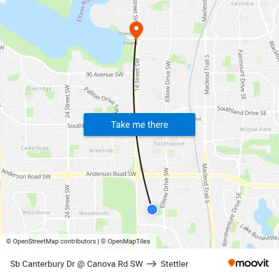 Sb Canterbury Dr @ Canova Rd SW to Stettler map
