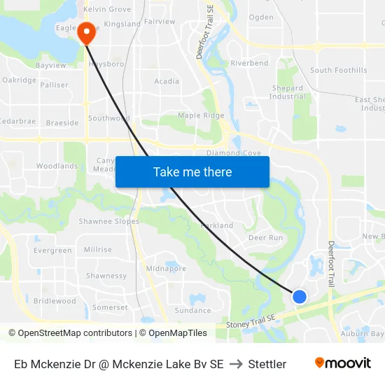 Eb Mckenzie Dr @ Mckenzie Lake Bv SE to Stettler map