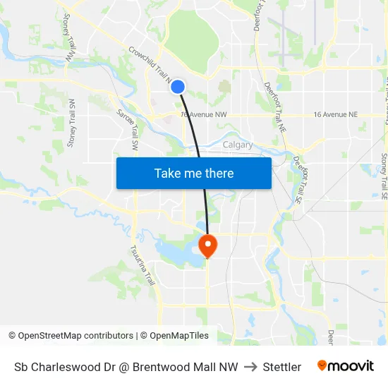 Sb Charleswood Dr @ Brentwood Mall NW to Stettler map