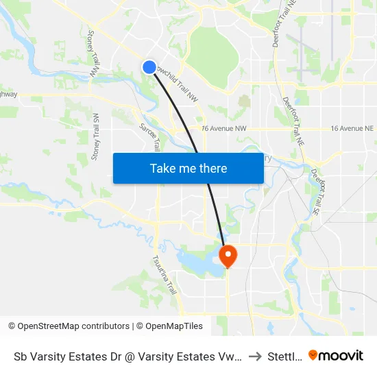 Sb Varsity Estates Dr @ Varsity Estates Vw NW to Stettler map