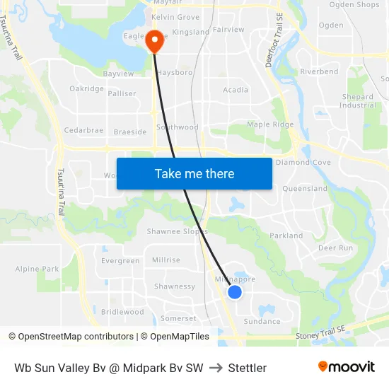 Wb Sun Valley Bv @ Midpark Bv SW to Stettler map
