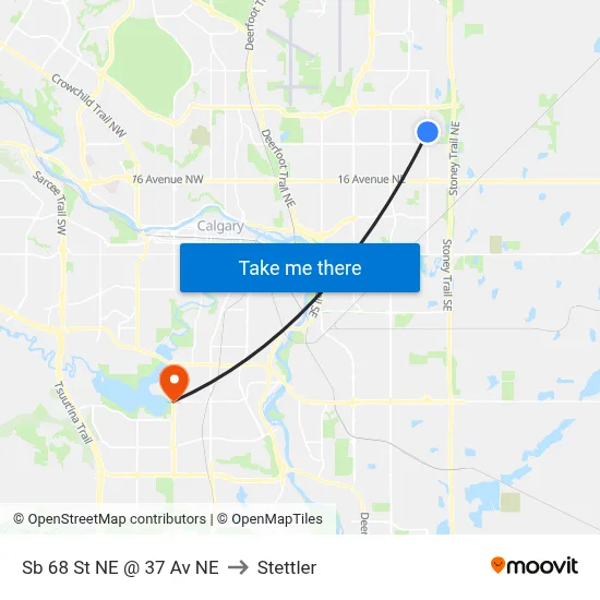 Sb 68 St NE @ 37 Av NE to Stettler map