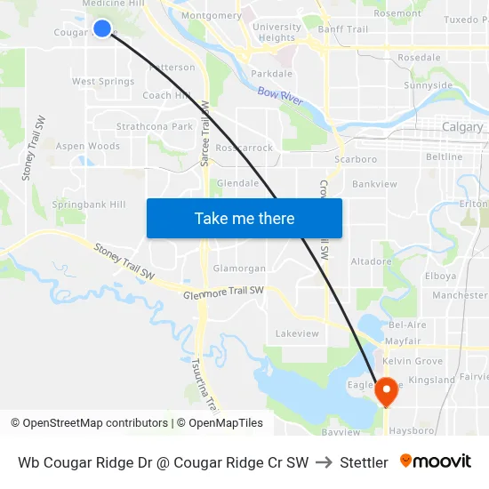 Wb Cougar Ridge Dr @ Cougar Ridge Cr SW to Stettler map