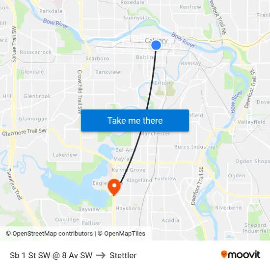 Sb 1 St SW @ 8 Av SW to Stettler map