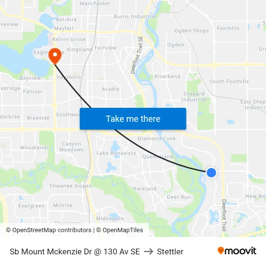 Sb Mount Mckenzie Dr @ 130 Av SE to Stettler map