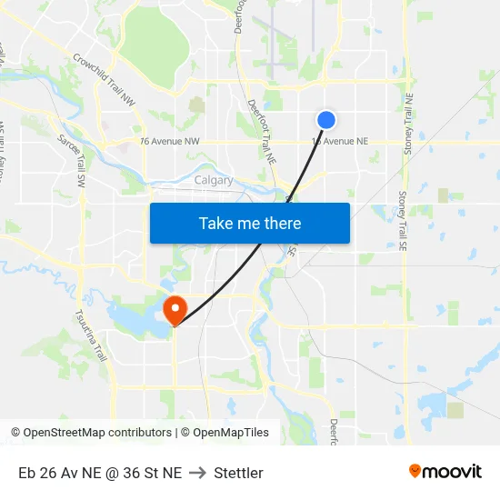 Eb 26 Av NE @ 36 St NE to Stettler map