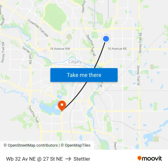Wb 32 Av NE @ 27 St NE to Stettler map