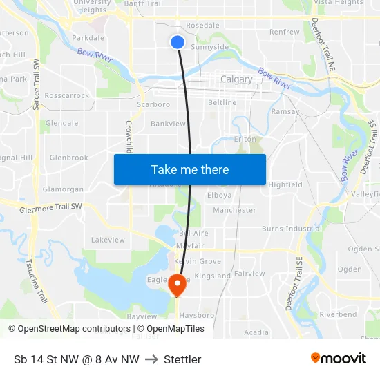 Sb 14 St NW @ 8 Av NW to Stettler map