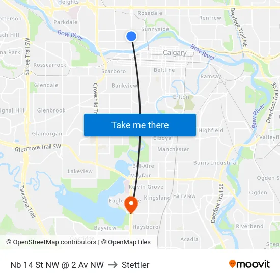 Nb 14 St NW @ 2 Av NW to Stettler map