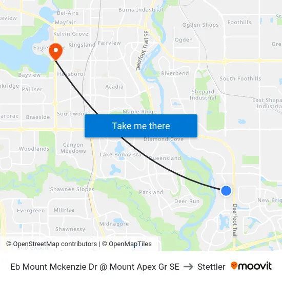 Eb Mount Mckenzie Dr @ Mount Apex Gr SE to Stettler map