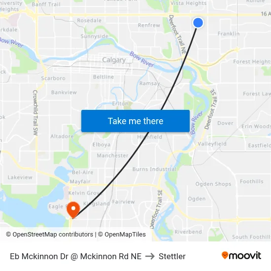 Eb Mckinnon Dr @ Mckinnon Rd NE to Stettler map
