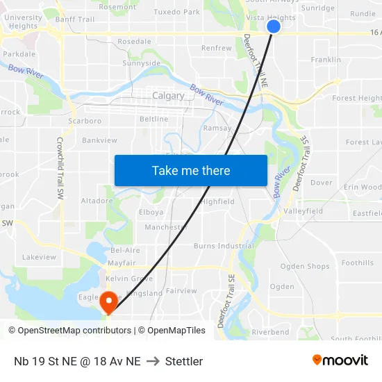 Nb 19 St NE @ 18 Av NE to Stettler map