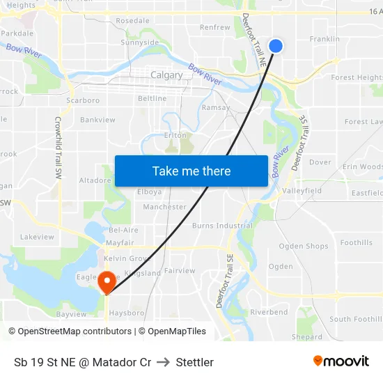 Sb 19 St NE @ Matador Cr to Stettler map