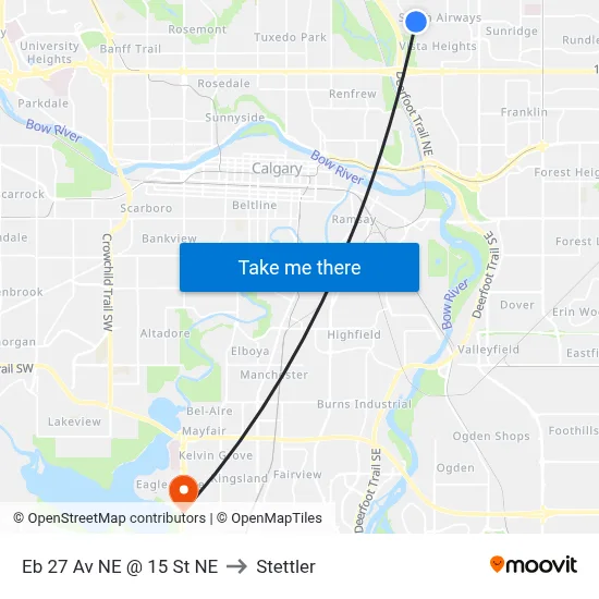 Eb 27 Av NE @ 15 St NE to Stettler map