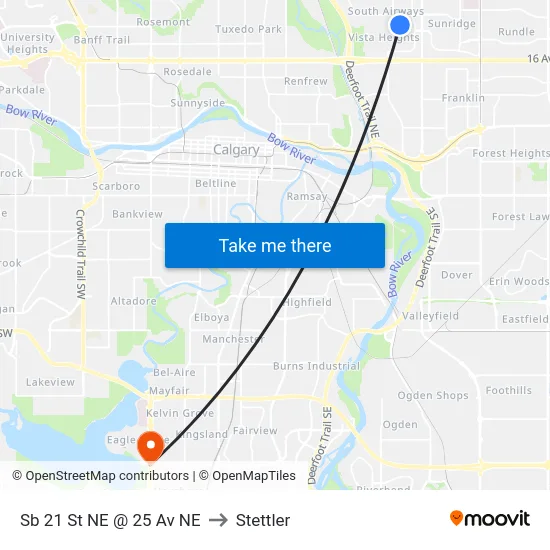 Sb 21 St NE @ 25 Av NE to Stettler map