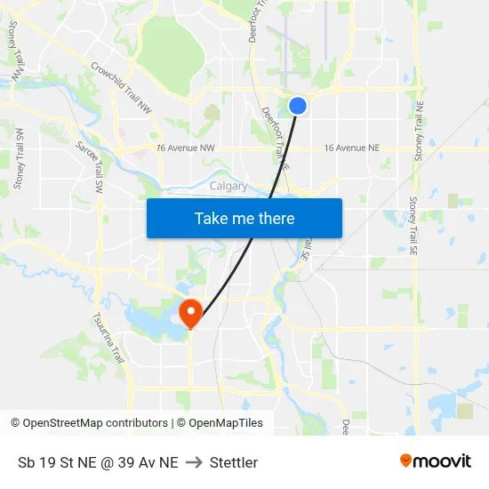 Sb 19 St NE @ 39 Av NE to Stettler map