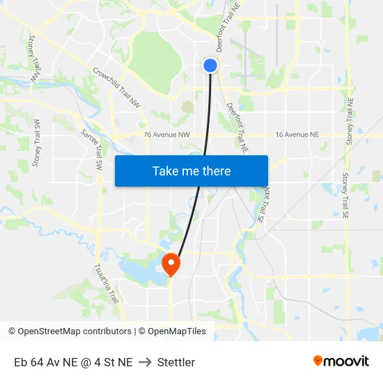 Eb 64 Av NE @ 4 St NE to Stettler map
