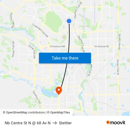 Nb Centre St N @ 68 Av N to Stettler map
