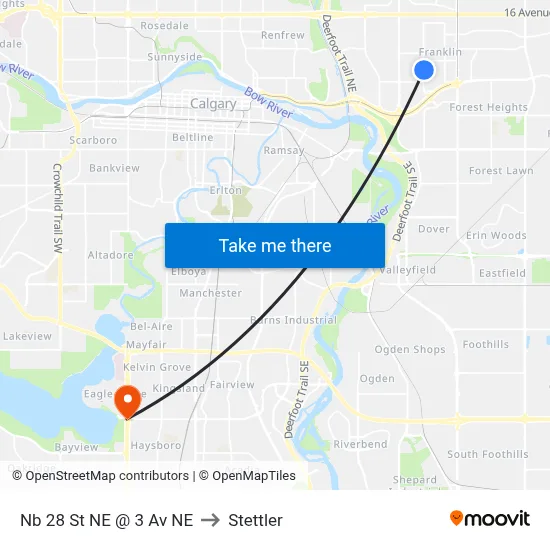 Nb 28 St NE @ 3 Av NE to Stettler map